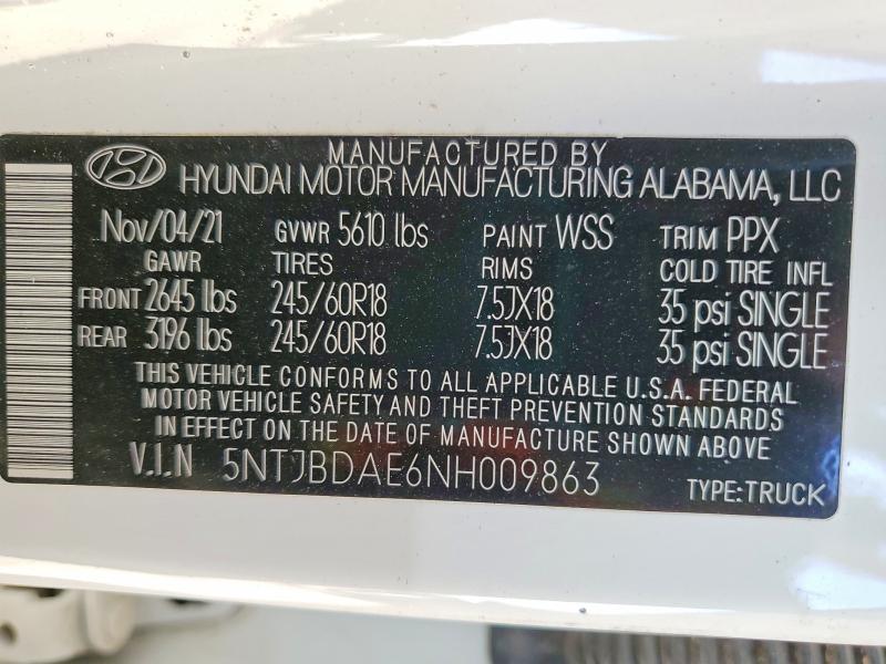 48696666 :رقم المزاد ، 5NTJBDAE6NH009863 vin ، 2022 Hyundai Santa Cruz مزاد بيع