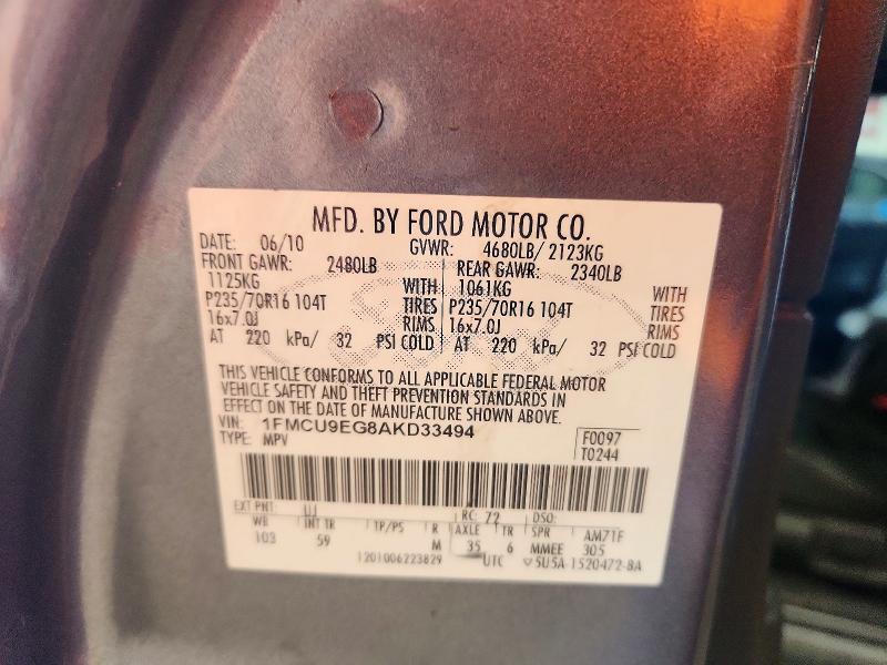 Продажа на аукционе авто 2010 Ford Escape, vin: 1FMCU9EG8AKD33494, номер лота: 48918086