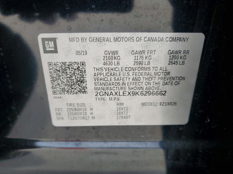 Aukcja sprzedaży 2019 Chevrolet Equinox, vin: 2GNAXLEX9K6296662, numer aukcji: 50564376