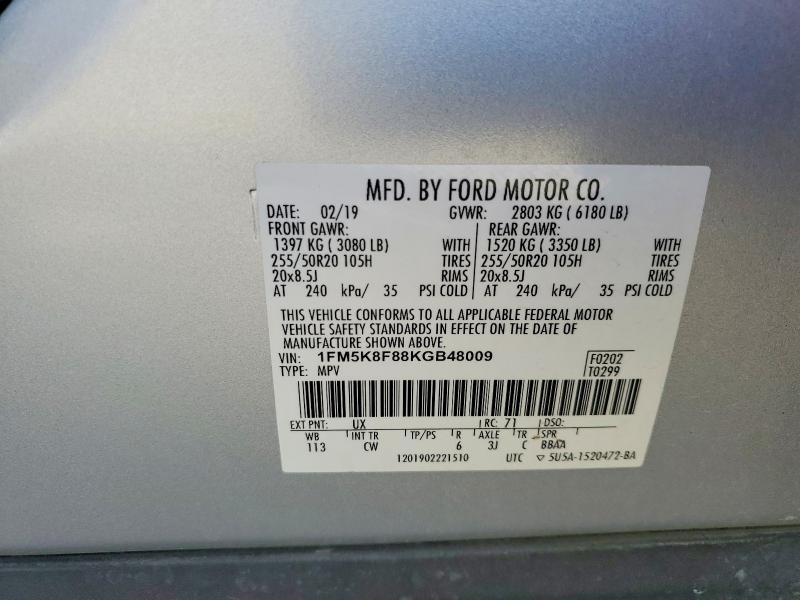 Aukcja sprzedaży 2019 Ford Explorer, vin: 1FM5K8F88KGB48009, numer aukcji: 48740156