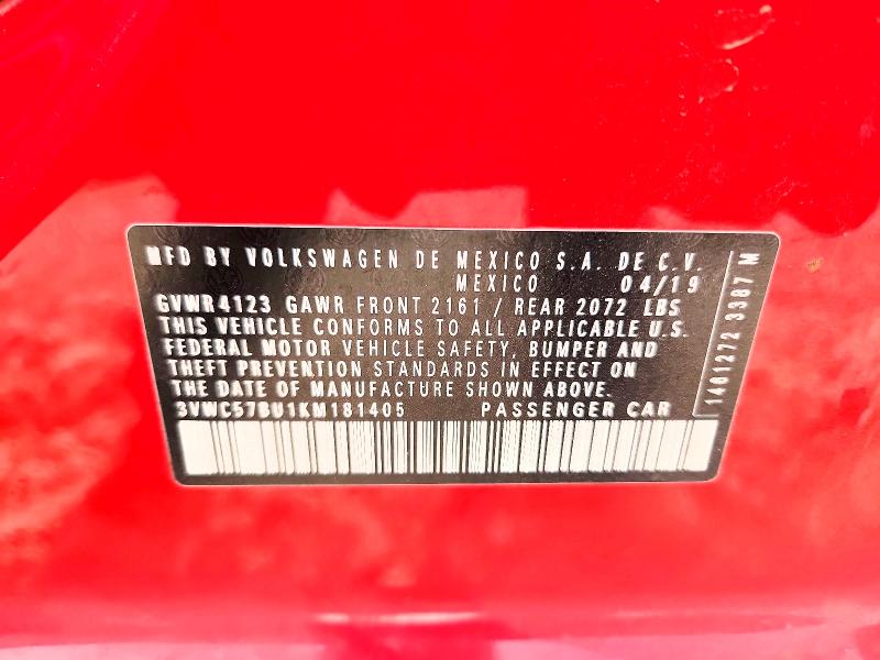 50489186 :رقم المزاد ، 3VWC57BU1KM181405 vin ، 2019 Volkswagen Jetta مزاد بيع