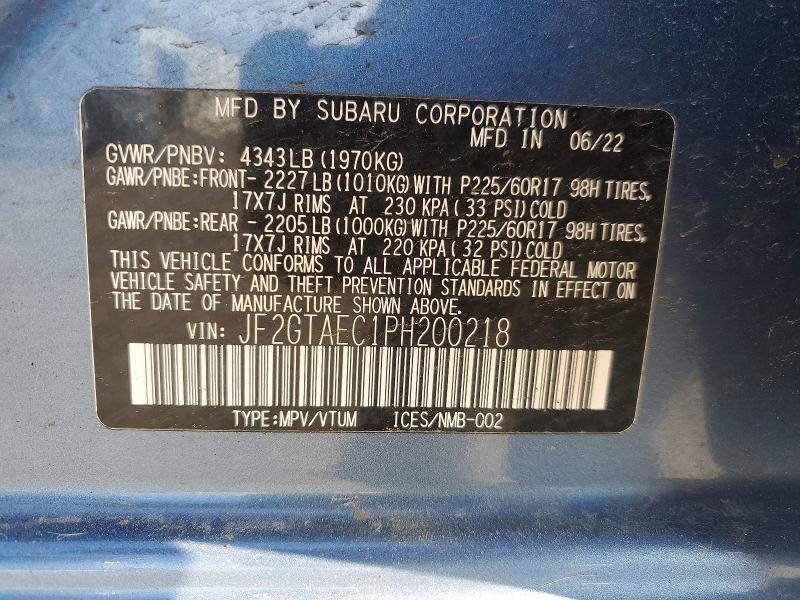 50308676 :رقم المزاد ، JF2GTAEC1PH200218 vin ، 2023 Subaru Crosstrek مزاد بيع