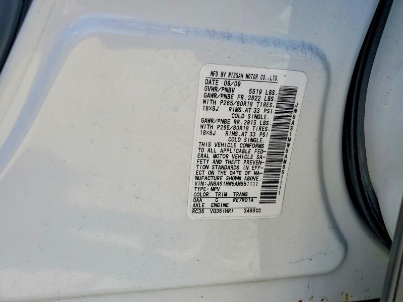 Продаж на аукціоні авто 2010 Infiniti Fx35, vin: JN8AS1MW8AM851111, номер лоту: 50508776