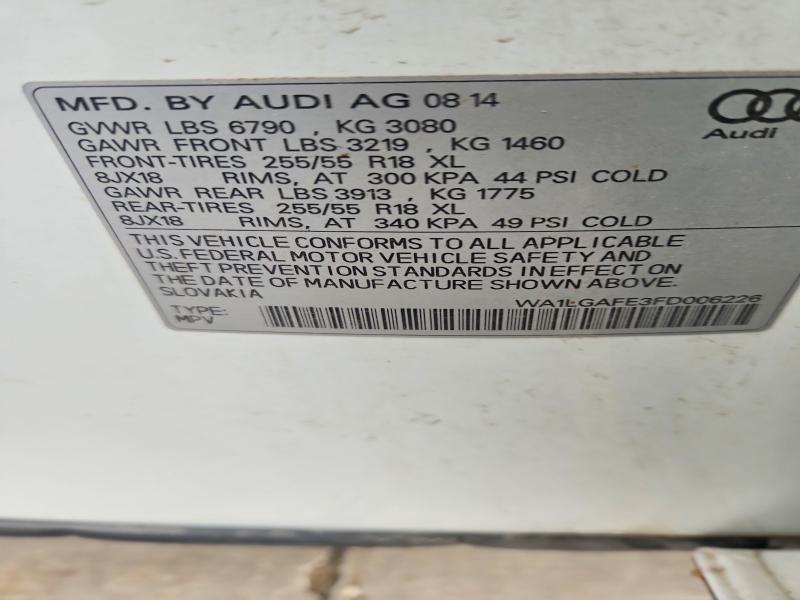 51797946 :رقم المزاد ، WA1LGAFE3FD006226 vin ، 2015 Audi Q7 مزاد بيع