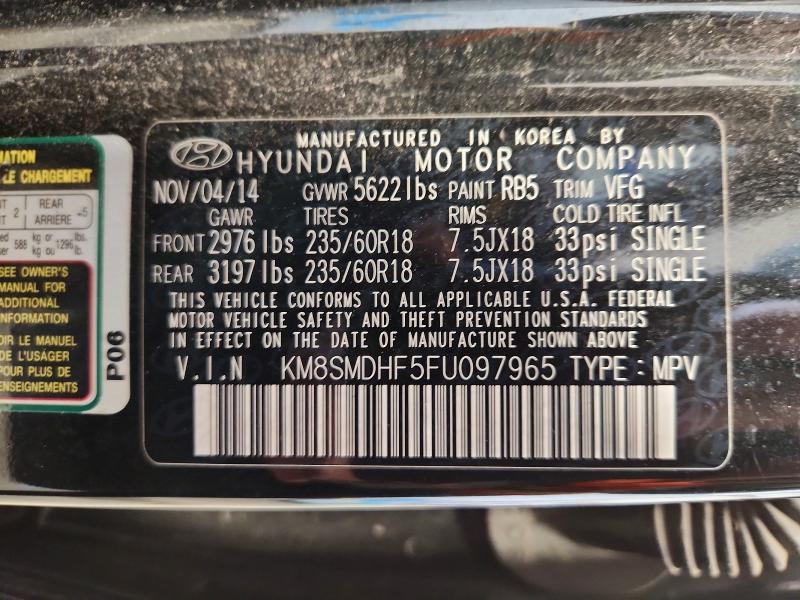 48284386 :رقم المزاد ، KM8SMDHF5FU097965 vin ، 2015 Hyundai Santa Fe مزاد بيع