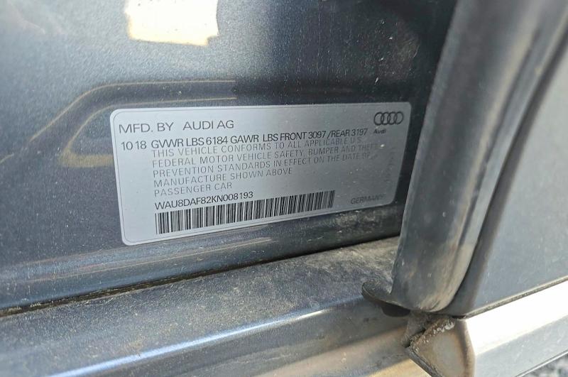 Продажа на аукционе авто 2019 Audi A8, vin: WAU8DAF82KN008193, номер лота: 51841136