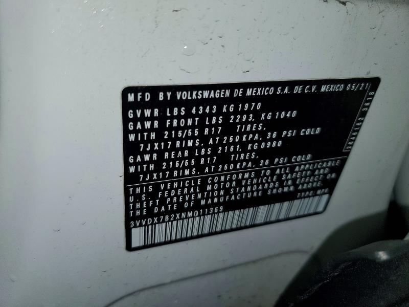 Aukcja sprzedaży 2022 Volkswagen Taos, vin: 3VVDX7B2XNM011369, numer aukcji: 49816586