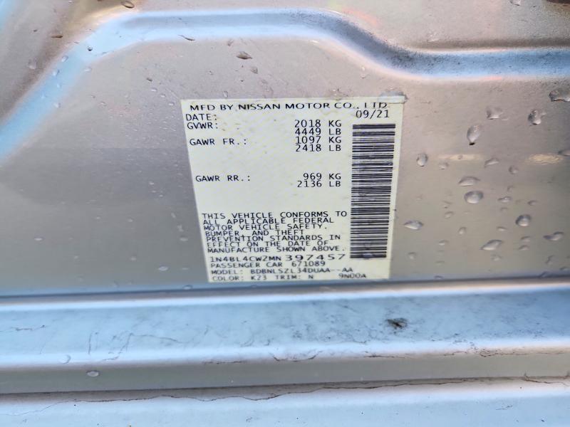 2021 Nissan Altima მანქანა იყიდება აუქციონზე, vin: 1N4BL4CW2MN397457, აუქციონის ნომერი: 49279366