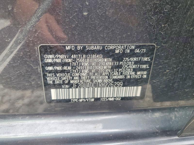 51650216 :رقم المزاد ، JF2GUADC1RH226299 vin ، 2024 Subaru Crosstrek مزاد بيع