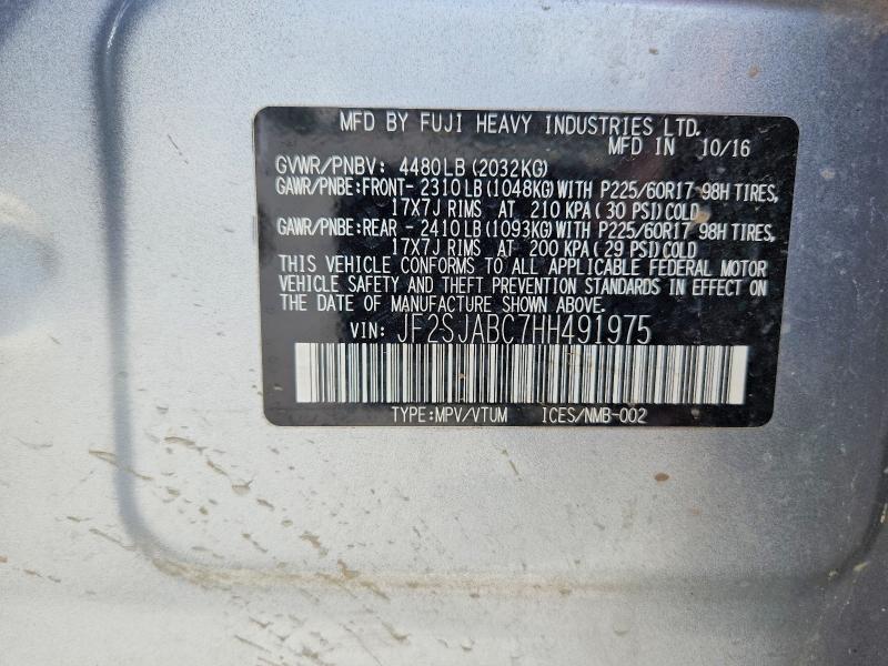 2017 Subaru Forester მანქანა იყიდება აუქციონზე, vin: JF2SJABC7HH491975, აუქციონის ნომერი: 51135716