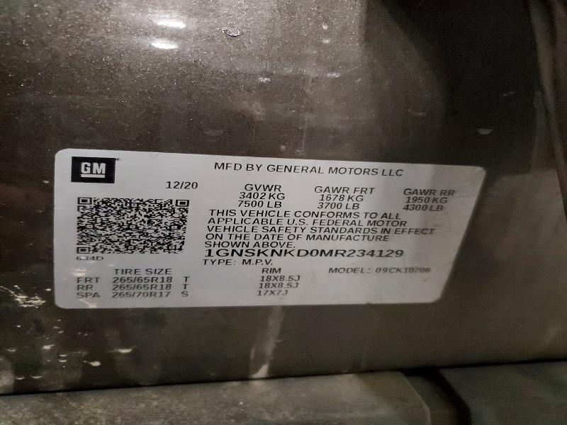 Продажа на аукционе авто 2021 Chevrolet Tahoe, vin: 1GNSKNKD0MR234129, номер лота: 51773156