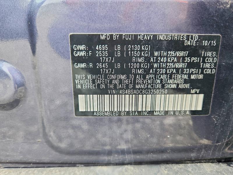 Aukcja sprzedaży 2016 Subaru Outback, vin: 4S4BSADC8G3250250, numer aukcji: 51149396