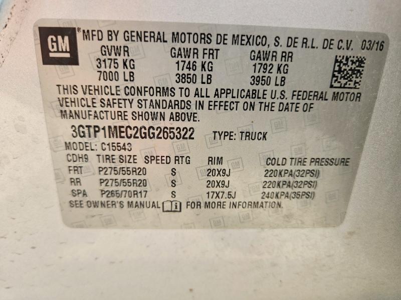 51514506 :رقم المزاد ، 3GTP1MEC2GG265322 vin ، 2016 Gmc Sierra مزاد بيع