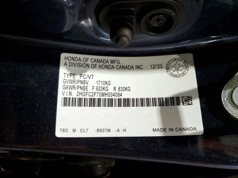 2021 Honda Civic მანქანა იყიდება აუქციონზე, vin: 2HGFC2F70MH004084, აუქციონის ნომერი: 51614876
