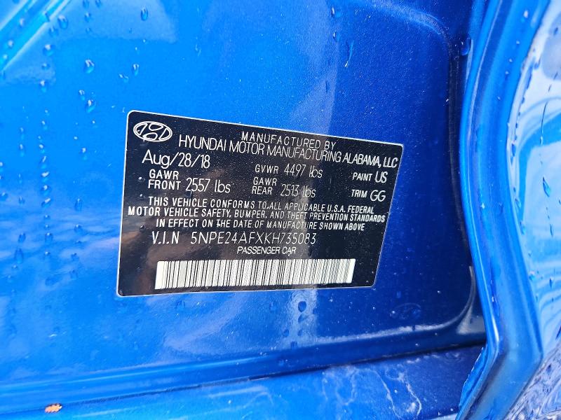 Продаж на аукціоні авто 2019 Hyundai Sonata, vin: 5NPE24AFXKH735083, номер лоту: 51799716