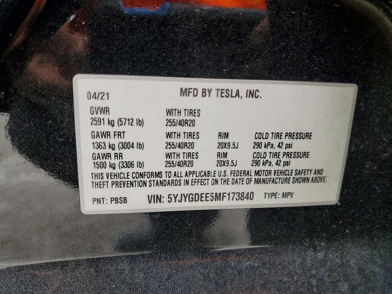 Продаж на аукціоні авто 2021 Tesla Model Y, vin: 5YJYGDEE5MF173840, номер лоту: 49877266
