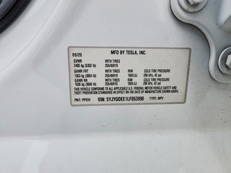 Продаж на аукціоні авто 2020 Tesla Model Y, vin: 5YJYGDEE1LF053998, номер лоту: 51968606
