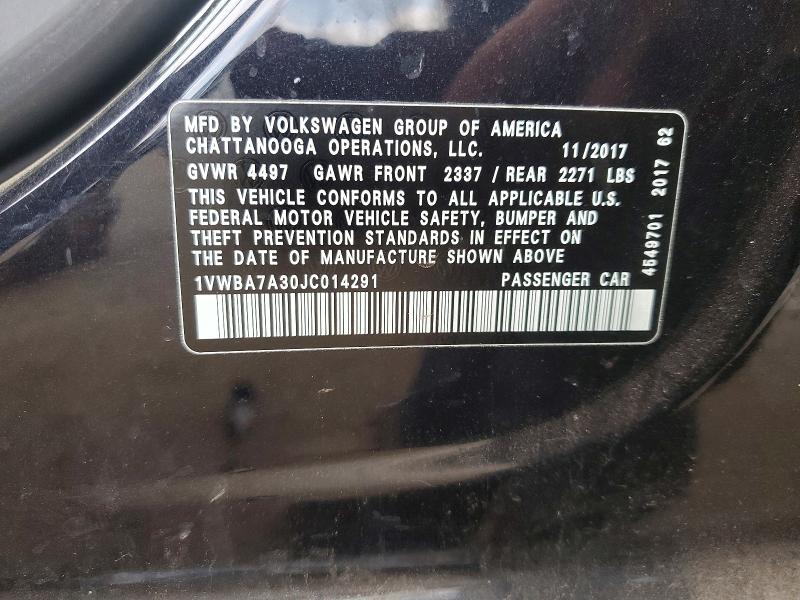 Aukcja sprzedaży 2018 Volkswagen Passat, vin: 1VWBA7A30JC014291, numer aukcji: 49863846