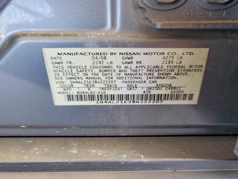 2008 Nissan Altima მანქანა იყიდება აუქციონზე, vin: 1N4AL21E38N522207, აუქციონის ნომერი: 49787406