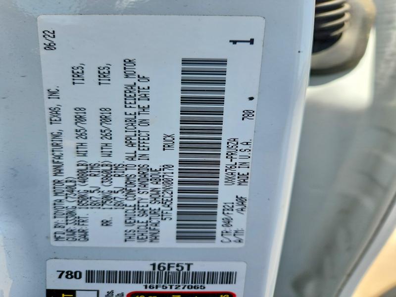 51169496 :رقم المزاد ، 5TFLA5EC2NX007170 vin ، 2022 Toyota Tundra مزاد بيع