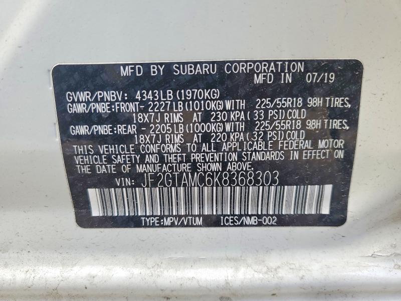 2019 Subaru Crosstrek მანქანა იყიდება აუქციონზე, vin: JF2GTAMC6K8368303, აუქციონის ნომერი: 50590446