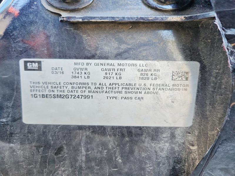 49879356 :رقم المزاد ، 1G1BE5SM2G7247991 vin ، 2016 Chevrolet Cruze مزاد بيع