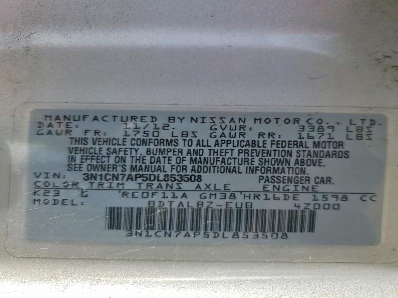 Aukcja sprzedaży 2013 Nissan Versa, vin: 3N1CN7AP5DL853508, numer aukcji: 49187146