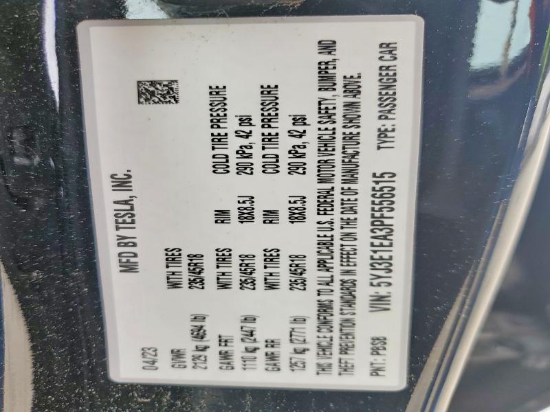 Продажа на аукционе авто 2023 Tesla Model 3, vin: 5YJ3E1EA3PF556515, номер лота: 50926476