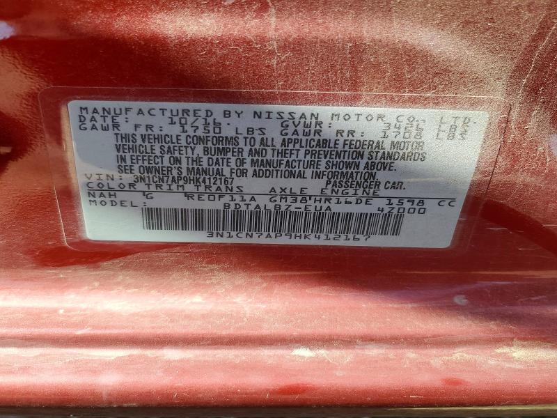 Продажа на аукционе авто 2017 Nissan Versa, vin: 3N1CN7AP9HK412167, номер лота: 50367756