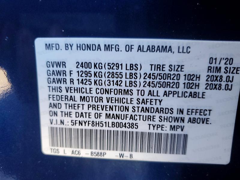 Aukcja sprzedaży 2020 Honda Passport, vin: 5FNYF8H51LB004385, numer aukcji: 51324756