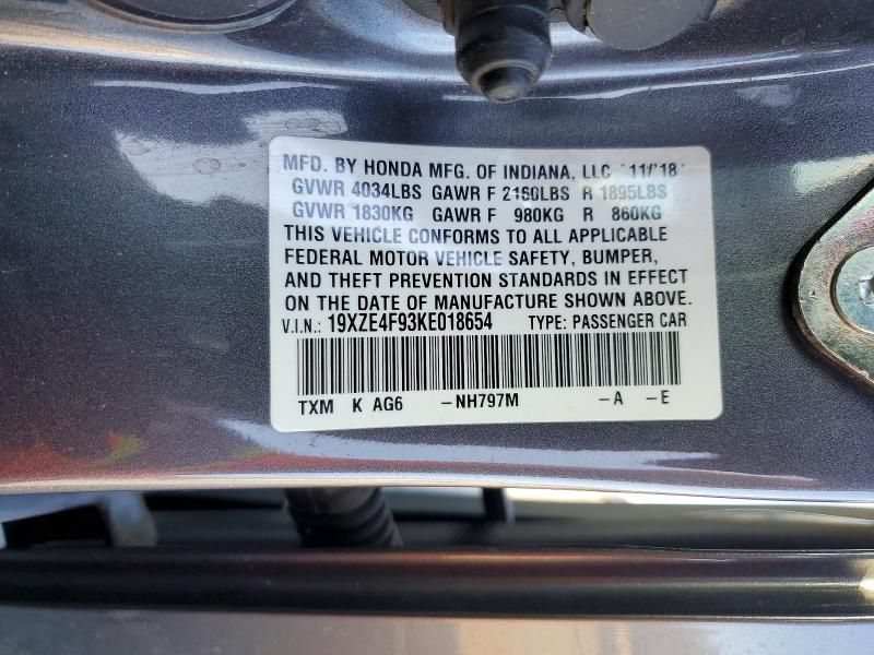 2019 Honda Insight მანქანა იყიდება აუქციონზე, vin: 19XZE4F93KE018654, აუქციონის ნომერი: 49653836