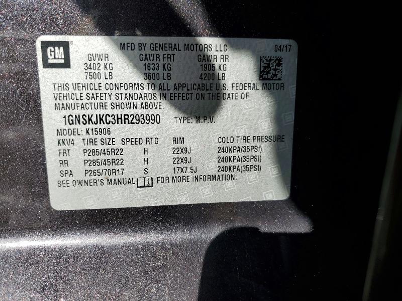 49045966 :رقم المزاد ، 1GNSKJKC3HR293990 vin ، 2017 Chevrolet Suburban مزاد بيع