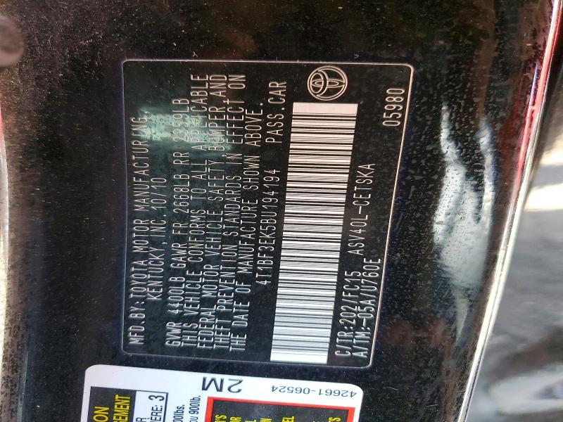 Aukcja sprzedaży 2011 Toyota Camry, vin: 4T1BF3EK5BU194194, numer aukcji: 50556256