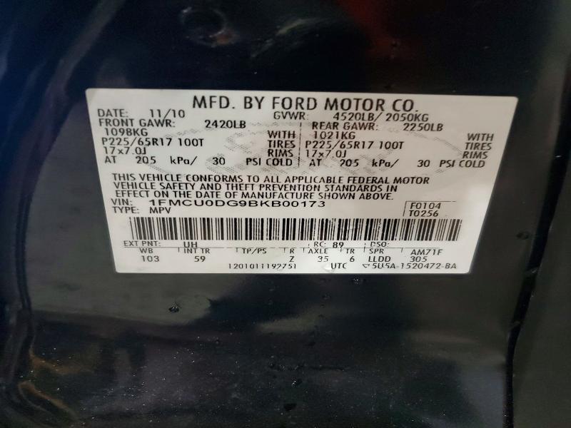 2011 Ford Escape მანქანა იყიდება აუქციონზე, vin: 1FMCU0DG9BKB00173, აუქციონის ნომერი: 48770146
