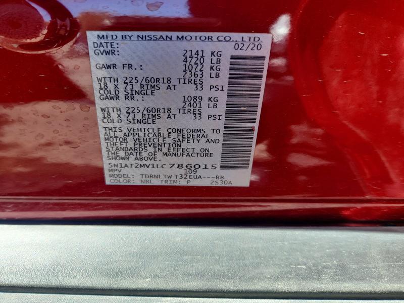 48641986 :رقم المزاد ، 5N1AT2MV1LC786015 vin ، 2020 Nissan Rogue مزاد بيع
