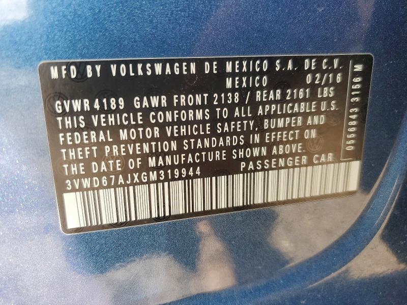 Aukcja sprzedaży 2016 Volkswagen Jetta, vin: 3VWD67AJXGM319944, numer aukcji: 49701776