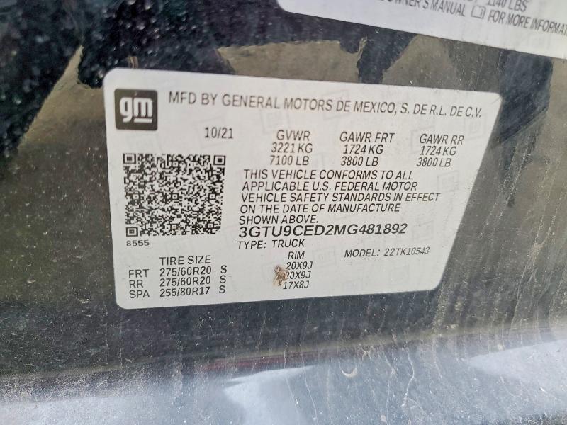 Aukcja sprzedaży 2021 Gmc Sierra, vin: 3GTU9CED2MG481892, numer aukcji: 49716056