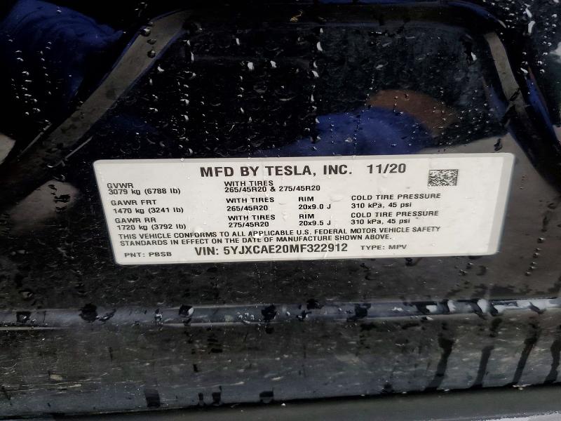 Aukcja sprzedaży 2021 Tesla Model X, vin: 5YJXCAE20MF322912, numer aukcji: 48534236