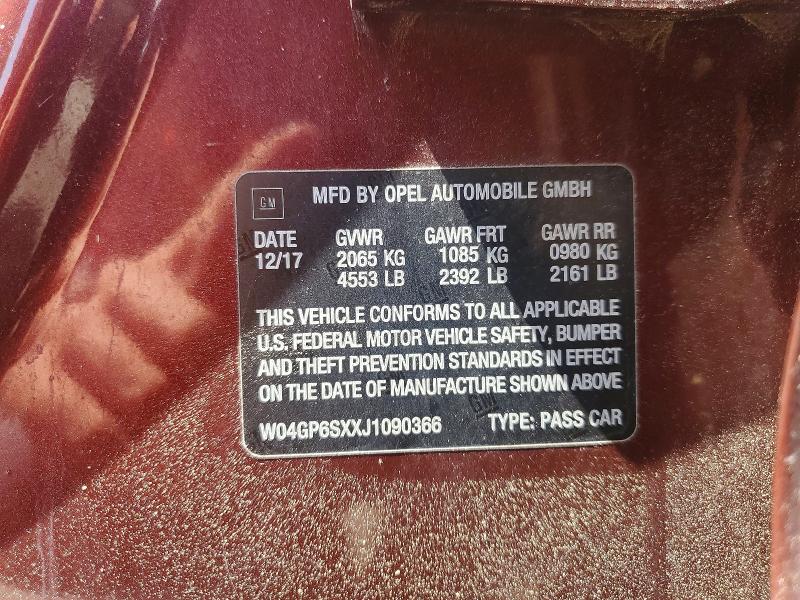 47023476 :رقم المزاد ، W04GP6SXXJ1090366 vin ، 2018 Buick Regal مزاد بيع