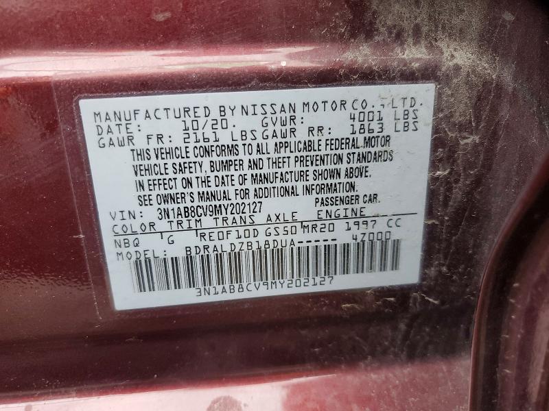 2021 Nissan Sentra მანქანა იყიდება აუქციონზე, vin: 3N1AB8CV9MY202127, აუქციონის ნომერი: 51359066