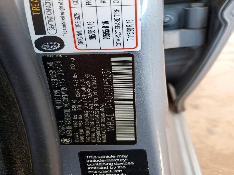 51410816 :رقم المزاد ، WBAET37405NJ85231 vin ، 2005 Bmw 325 مزاد بيع