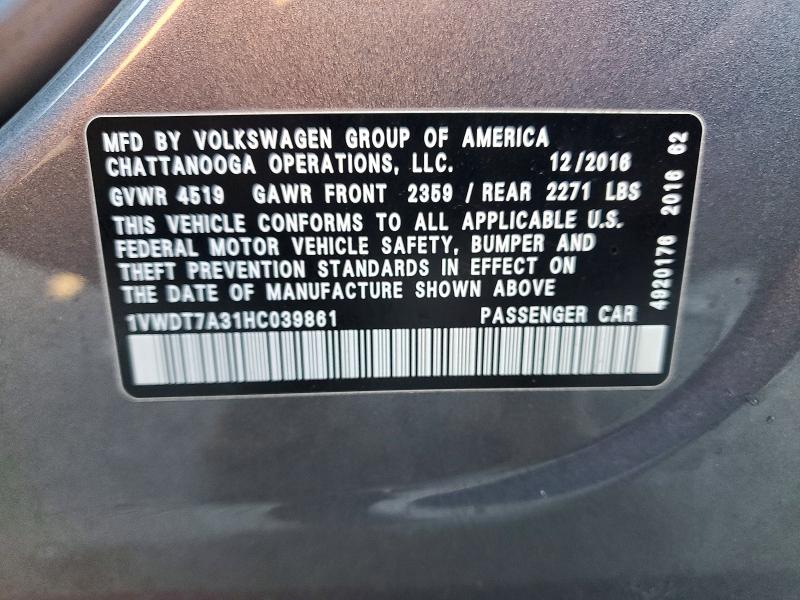 48507446 :رقم المزاد ، 1VWDT7A31HC039861 vin ، 2017 Volkswagen Passat مزاد بيع