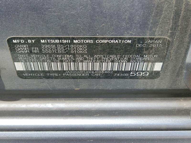 Aukcja sprzedaży 2016 Mitsubishi Lancer, vin: JA32U2FU0GU005462, numer aukcji: 50811236
