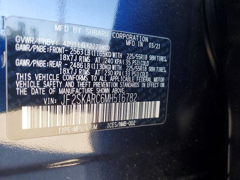 Продаж на аукціоні авто 2021 Subaru Forester, vin: JF2SKARC6MH516782, номер лоту: 49988276