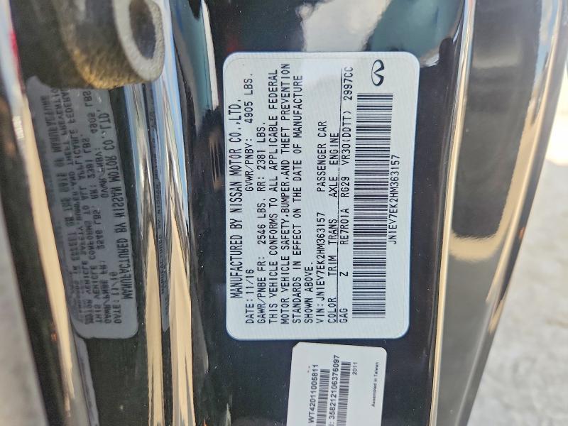 51825516 :رقم المزاد ، JN1EV7EK2HM363157 vin ، 2017 Infiniti Q60 مزاد بيع