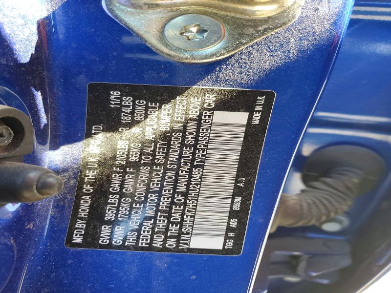 48878676 :رقم المزاد ، SHHFK7H51HU210485 vin ، 2017 Honda Civic مزاد بيع