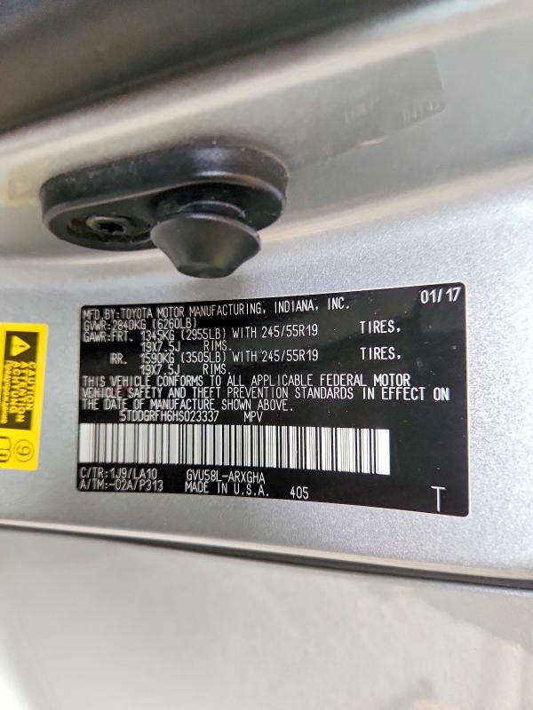 49560866 :رقم المزاد ، 5TDDGRFH6HS023337 vin ، 2017 Toyota Highlander Hybrid مزاد بيع