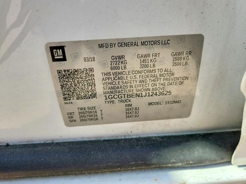 Продажа на аукционе авто 2018 Chevrolet Colorado, vin: 1GCGTBEN1J1243625, номер лота: 49901436