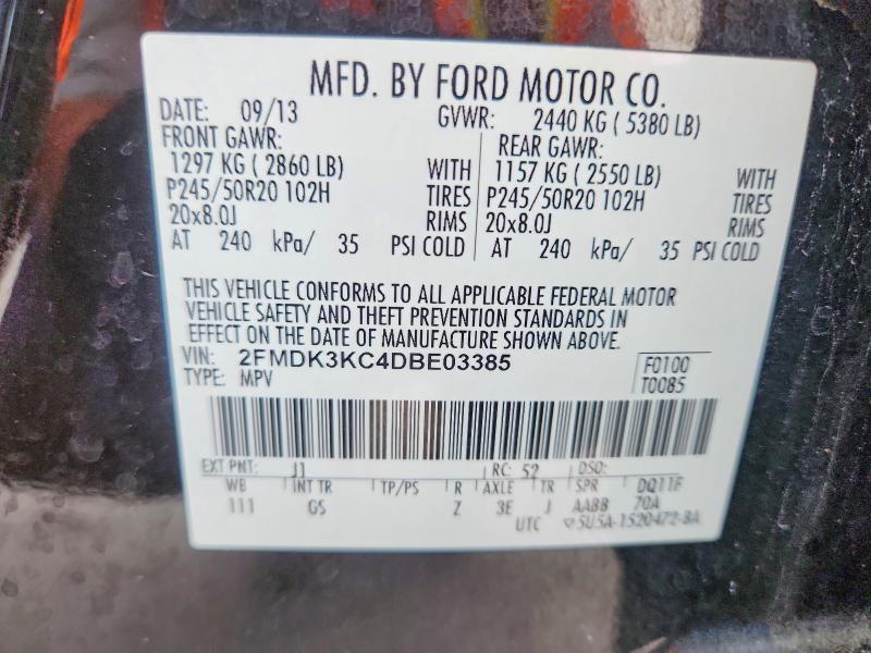 51648586 :رقم المزاد ، 2FMDK3KC4DBE03385 vin ، 2013 Ford Edge مزاد بيع