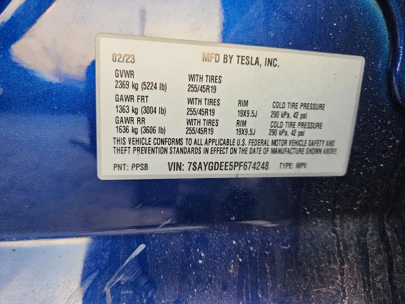 49922976 :رقم المزاد ، 7SAYGDEE5PF674248 vin ، 2023 Tesla Model Y مزاد بيع